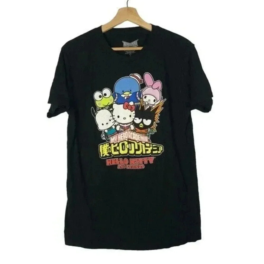 Hello Kitty X My Hero Academia Mashup Black Graphic Short Sleeve T-Shirt M